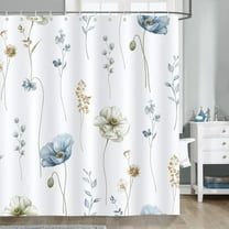 Watercolor Floral Shower Curtain for Bathroom Blue Beige Flower Modern Minimalist White Decorative Bath Curtain 72 x 72 Inch Polyester Fabric Waterproof Bathroom Curtain with 12 Hooks