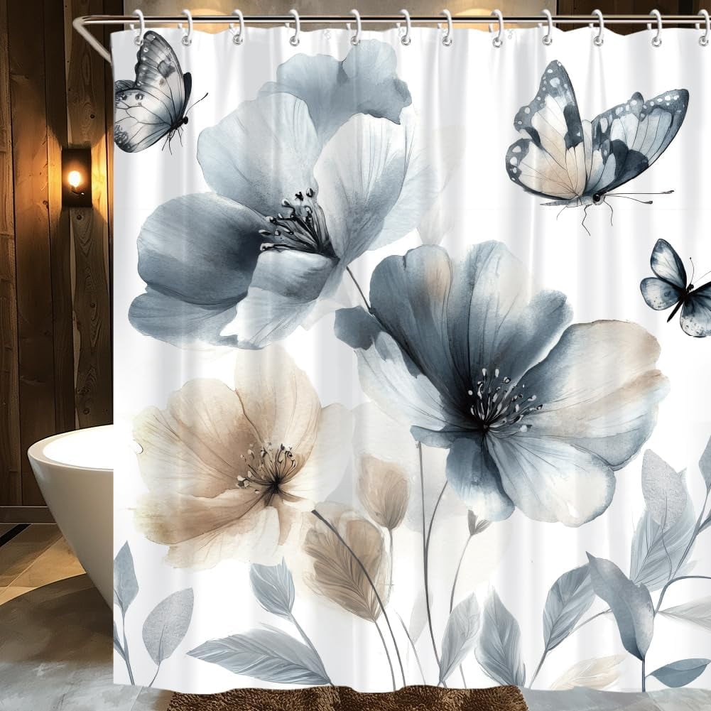 Watercolor Floral Shower Curtain Beige Floral Shower Curtains for
