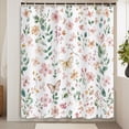 thumbnail image 1 of Watercolor Floral Shower Curtain, Cute Elegant Peach Pink Flower Botanical Sage Green Leaves Spring Modern Minimalist Shower Curtain for Bathroom, Fabric Shower Curtain Set with Hooks 60x72 Inch, 1 of 5