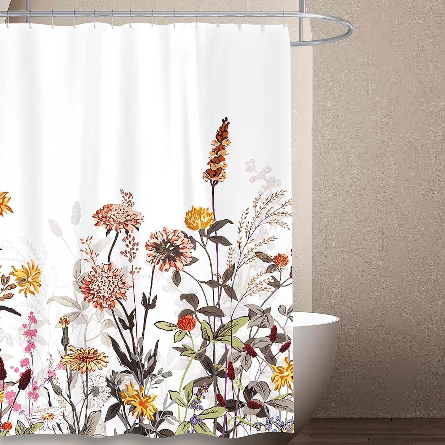 Watercolor Floral Shower Curtain 72x72 Inches – Hand-Painted Flower Print For Vintage Or Modern Bathrooms