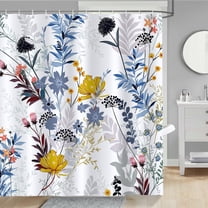 Watercolor Floral Shower Curtain Grey Blue Flowers Leaves Decorative Bath Curtain 72 x 72 Inch Polyester Fabric Waterproof Bathroom Curtain with 12 Hooks