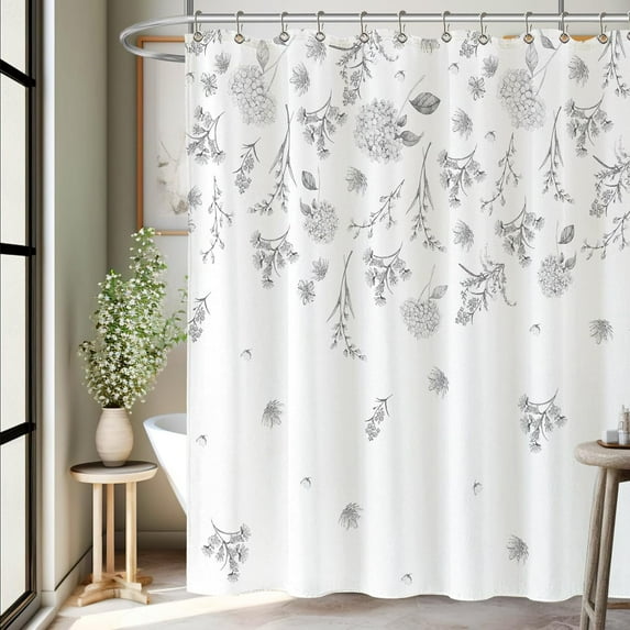 Watercolor Floral Shower Curtain Grey Hydrangea Waterproof Washable Polyester Fabric Bathroom Shower Curtains with 12 Hooks for Bathroom 72x72 Inches