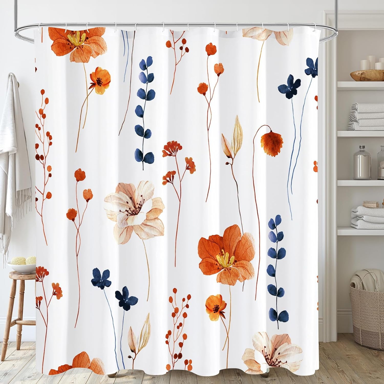 Brebasf Pink Strawberry 4-Piece Shower Curtain Set - Watercolor Floral Bathroom Decor With Mat & Toilet Cover 3 thumbnail image