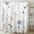 thumbnail image 1 of Watercolor Floral Shower Curtain Sets,Blue Beige Flowers Bathroom Curtains,Modern Minimalist White Bath Curtain, Waterproof Fabric with 12 Hooks 72x72 Inches, 1 of 6