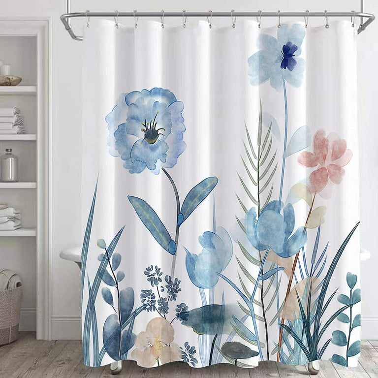 Watercolor Fl Shower Curtain Sets Blue Blush Flowers Bathroom Curtains Spring Wildflower Plant Bath With 12 Hooks 72x72in Waterproof Fabric Com