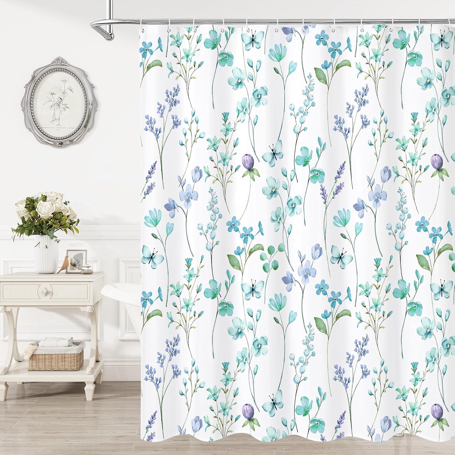 Colorful Floral Shower Curtain 72x96 - Vintage Daisy Pattern, Waterproof Fabric With Hooks