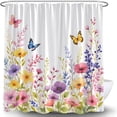 thumbnail image 1 of Watercolor Floral Shower Curtains Boho Flower Colorful Wildflower Butterfly Plant Farmhouse Rustic Botanical Minimalist Spring Decor Bathroom Curtains Set With Hooks 60"W x 72"L, 1 of 6