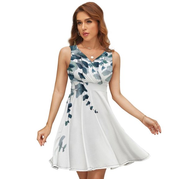 Watercolor Floral Sleeveless Dress Women Summer Evening Dresses Ladies Sundress