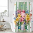 thumbnail image 1 of Watercolor Floral Small Stall Shower Curtain, Waterproof Shower Curtains for Bathroom, Spring Flowers Butterflies Leaves Green Washable Fabric Bath Curtain for Bathtub with Hooks 36x78 Inches, 1 of 9
