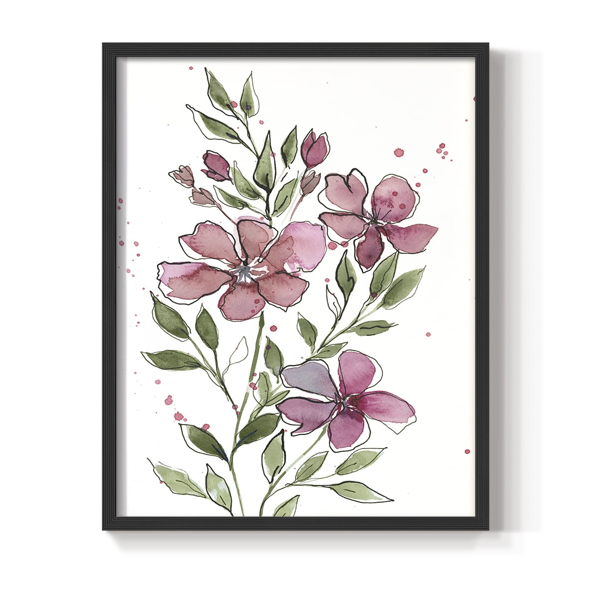 Watercolor Floral Stems I Framed Print in Black Solid Wood 8 x 10 Framed Print