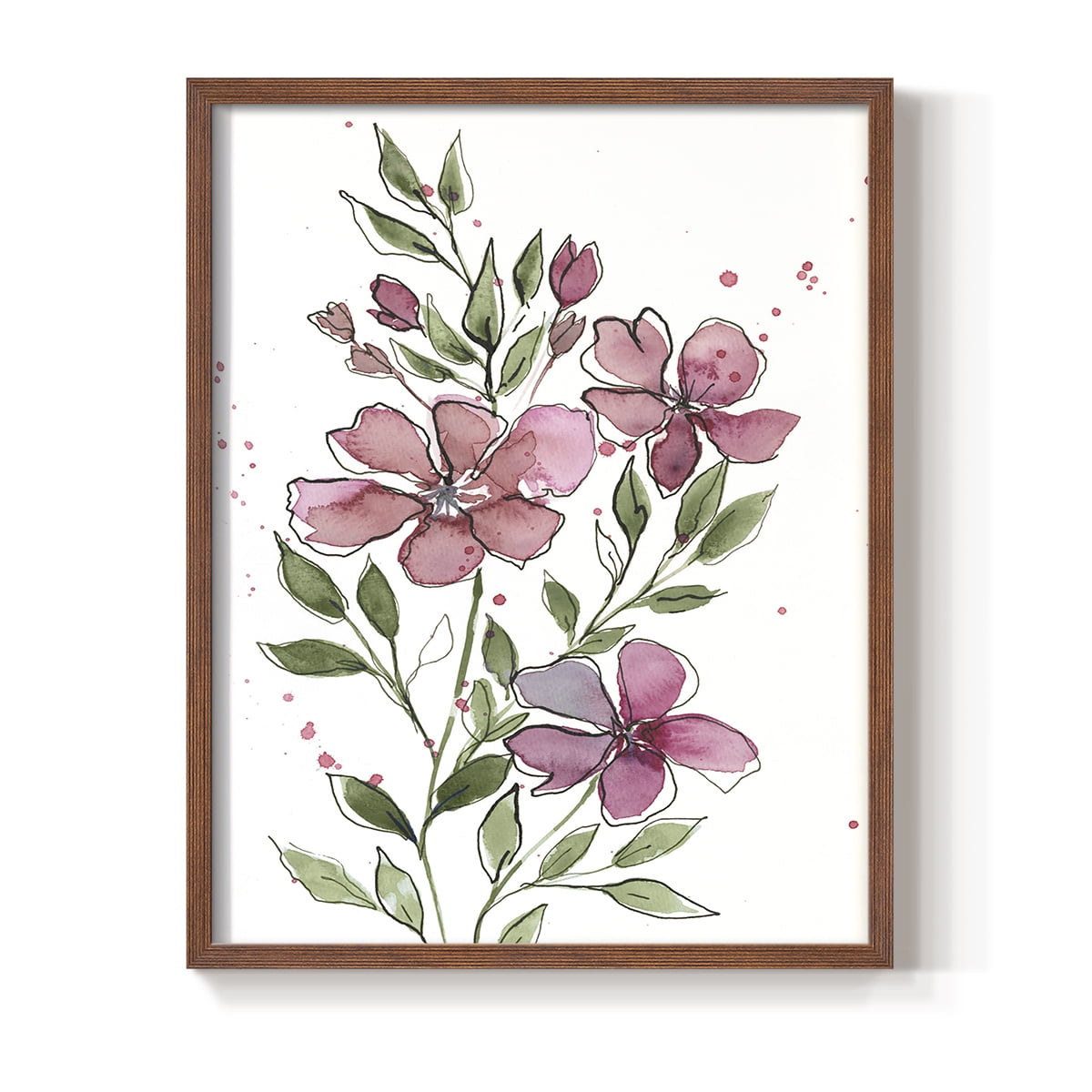 Watercolor Floral Stems I Framed Print in Brown Solid Wood 8 x 10 Framed Print