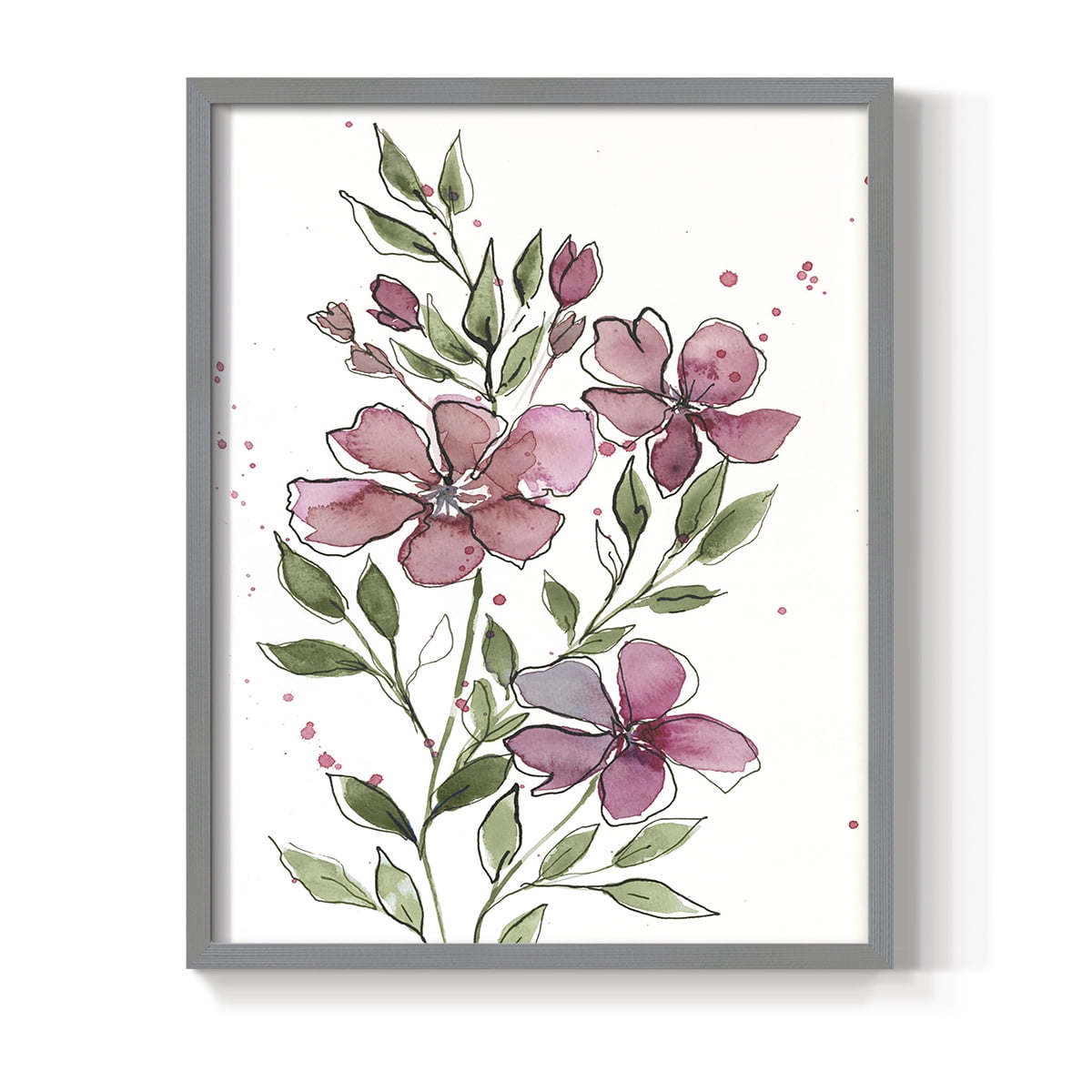 Watercolor Floral Stems I Framed Print in Gray Solid Wood 8 x 10 Framed Print