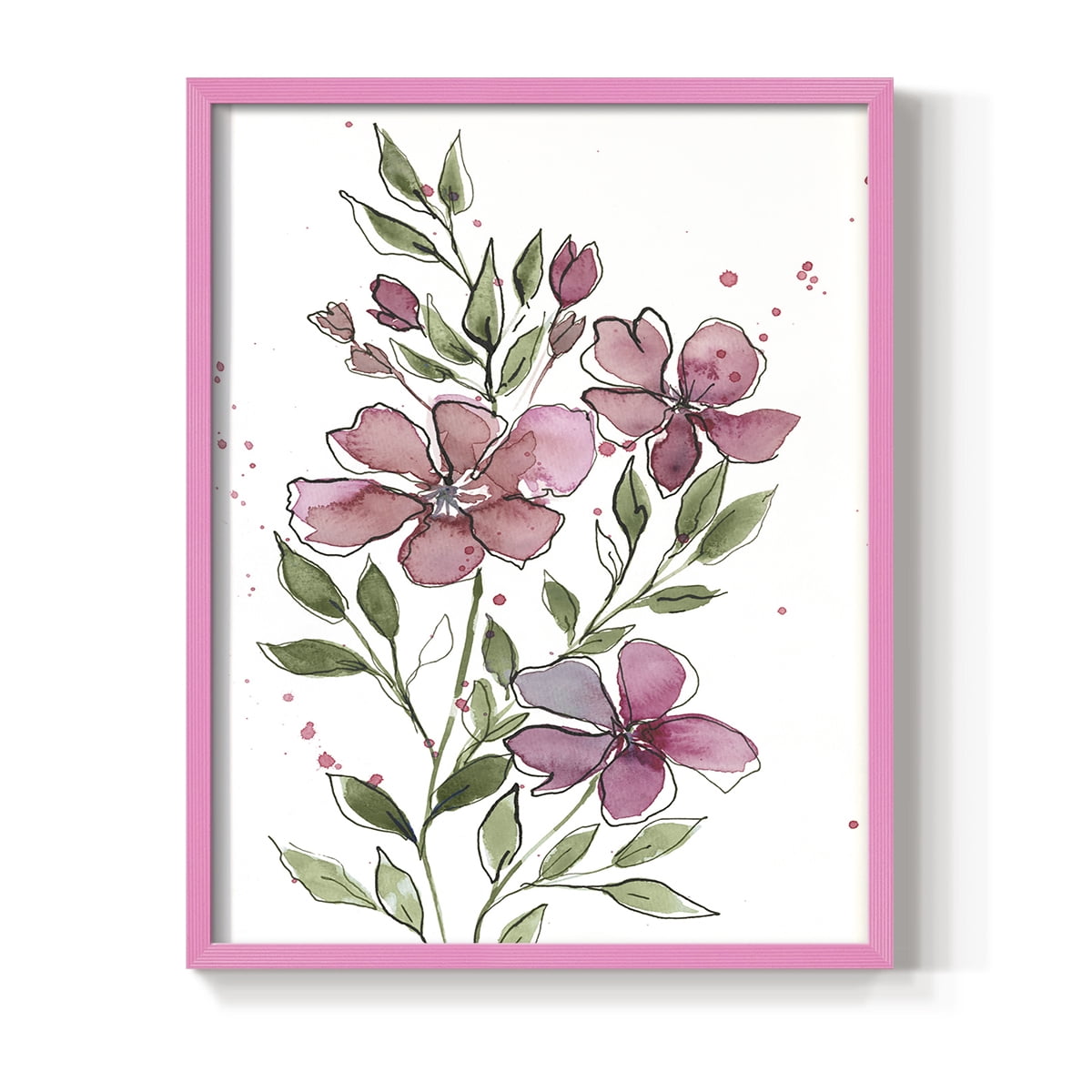 Watercolor Floral Stems I Framed Print in Pink Solid Wood 8 x 10 Framed Print