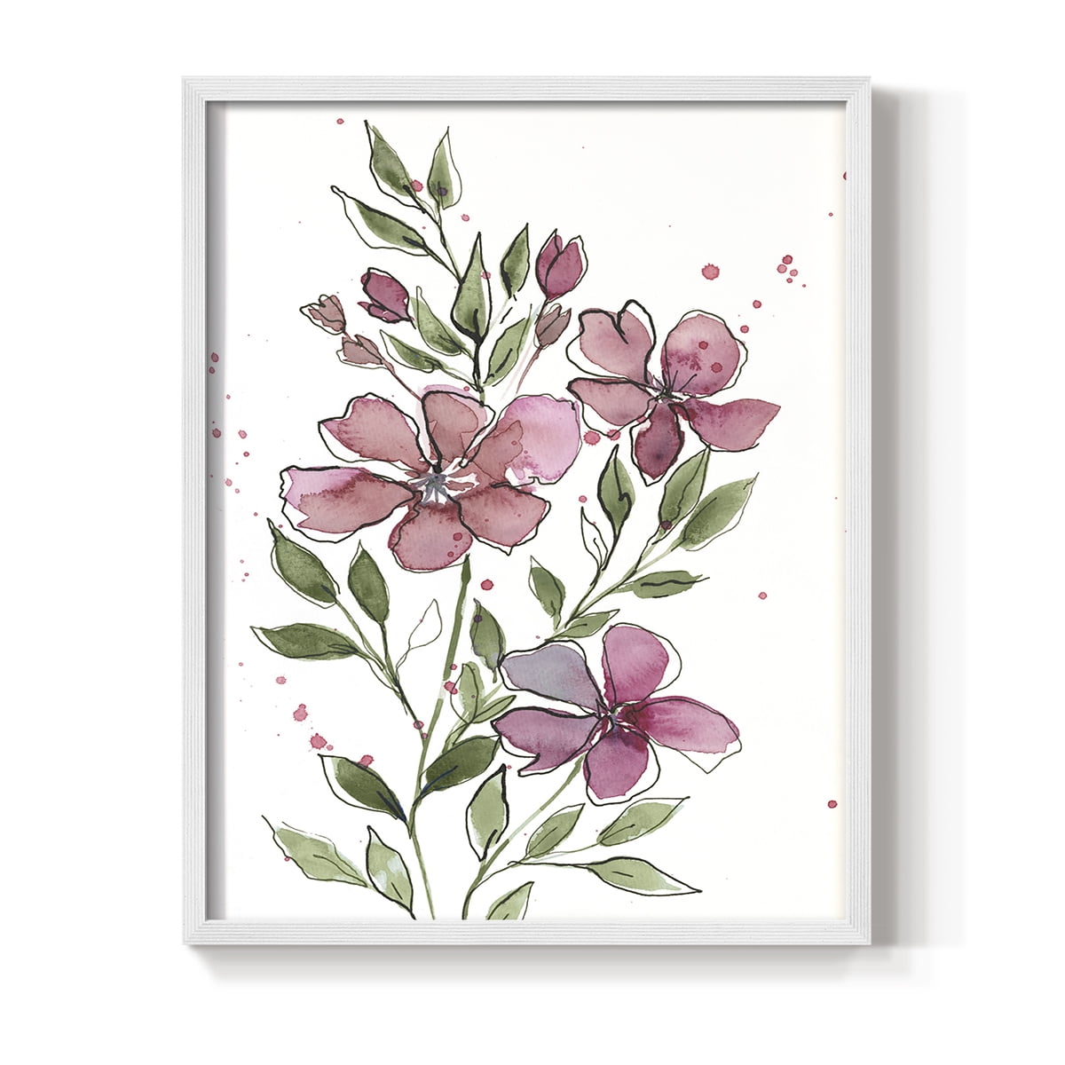 Watercolor Floral Stems I Framed Print in White Solid Wood 11 x 14 Framed Print