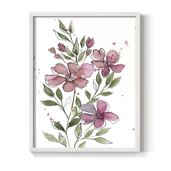 Watercolor Floral Stems I Framed Print in White Solid Wood 8 x 10 Framed Print