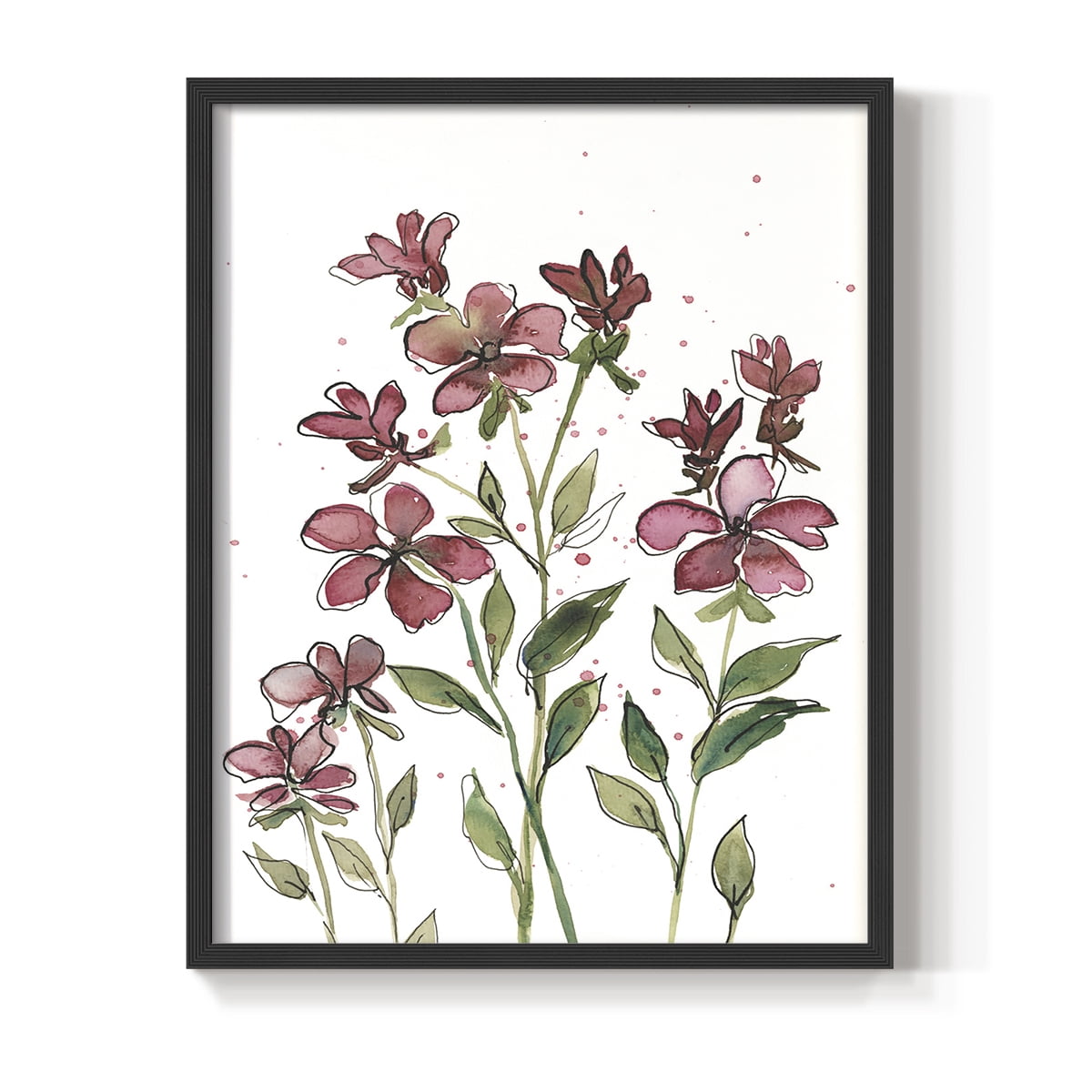 Watercolor Floral Stems II Framed Print in Black Solid Wood 16 x 20 Framed Print