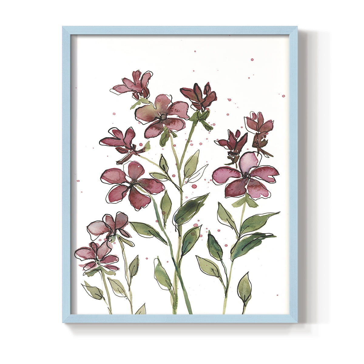 Watercolor Floral Stems II Framed Print in Blue Solid Wood 8 x 10 Framed Print