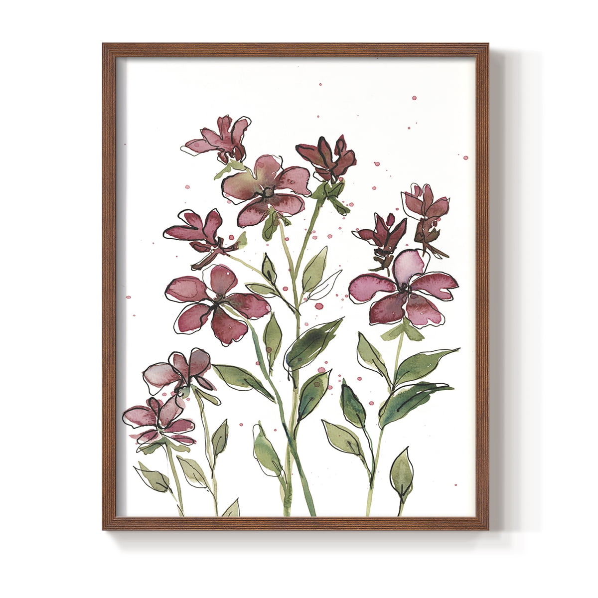 Watercolor Floral Stems II Framed Print in Brown Solid Wood 11 x 14 Framed Print