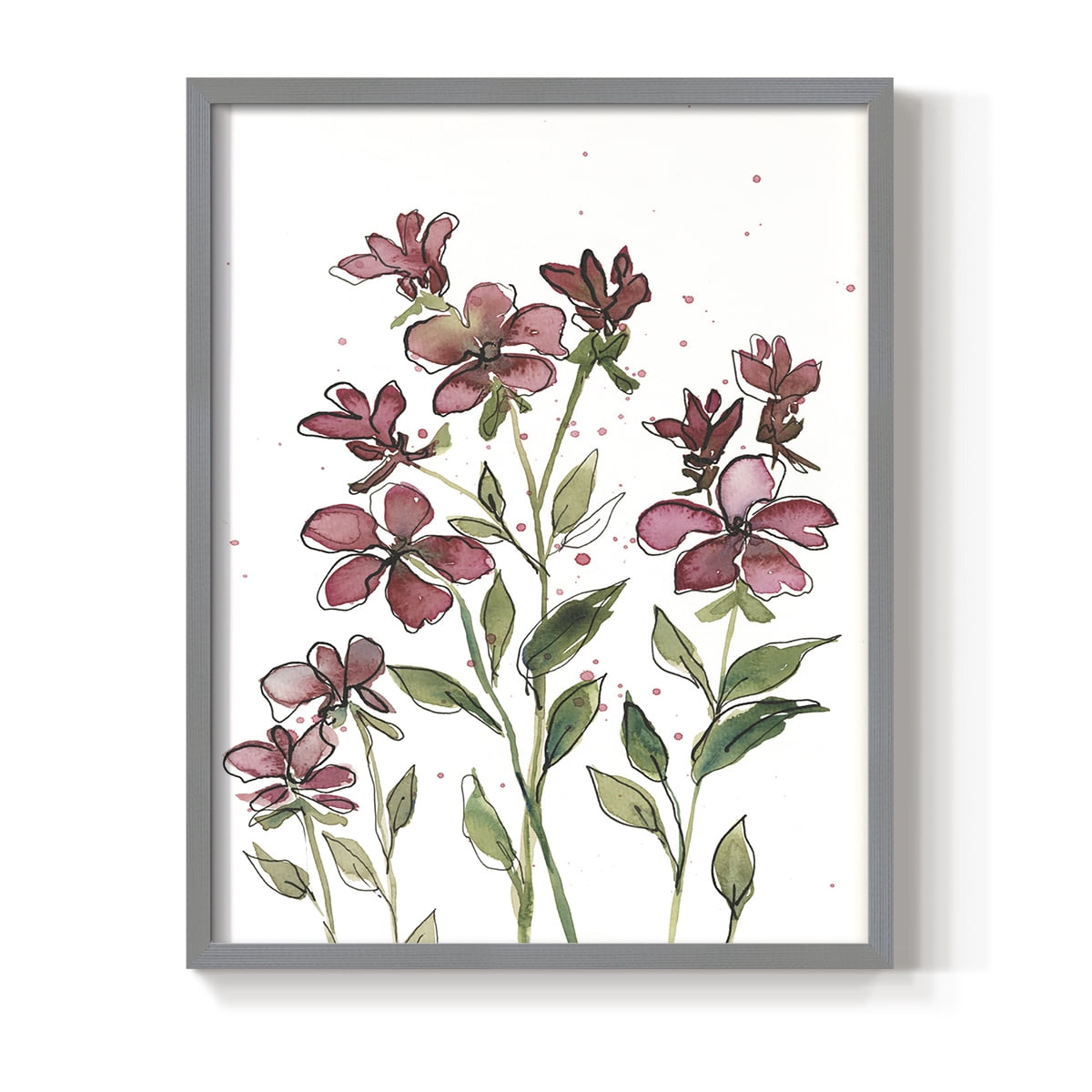 Watercolor Floral Stems II Framed Print in Gray Solid Wood 22 x 28 Framed Print