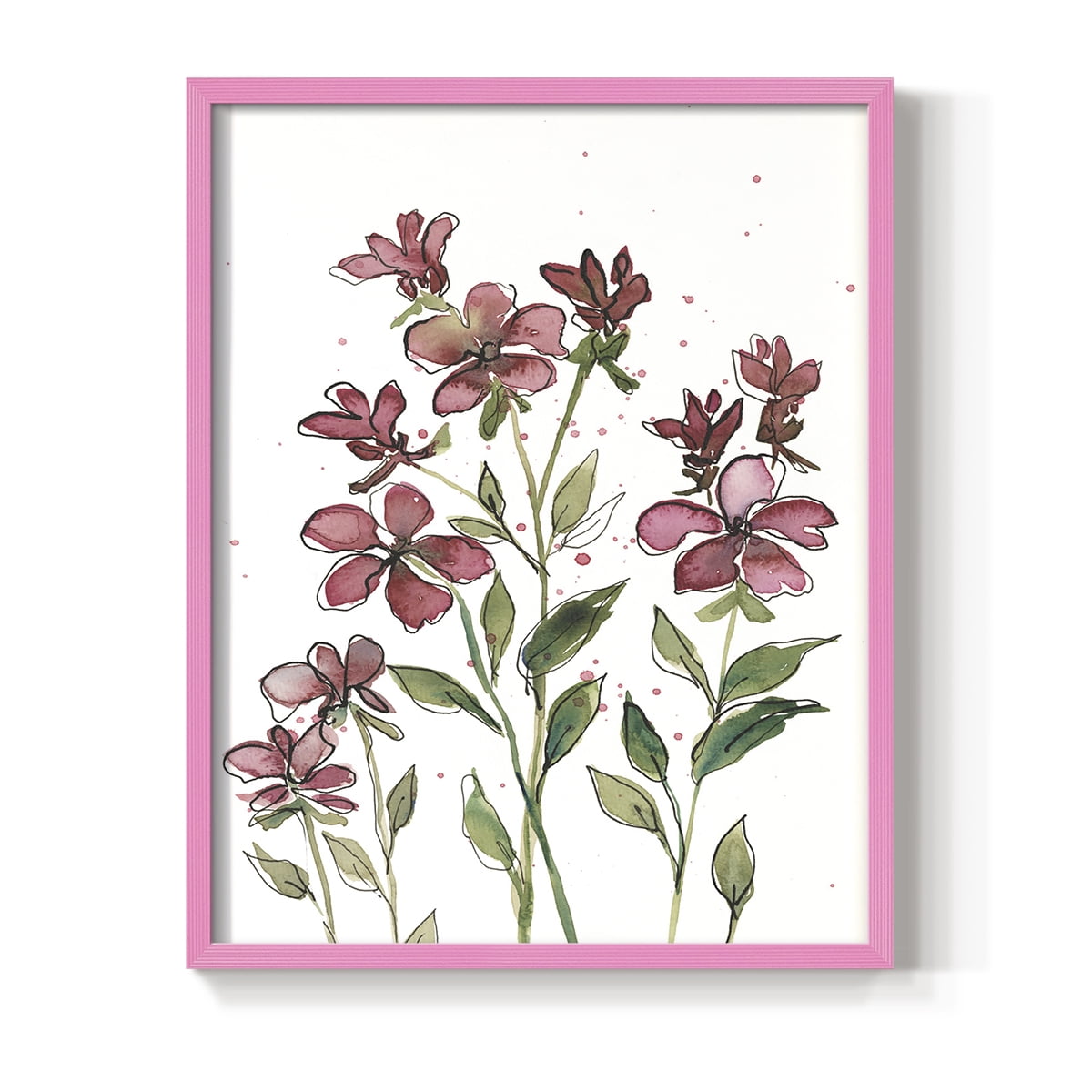 Watercolor Floral Stems II Framed Print in Pink Solid Wood 8 x 10 Framed Print