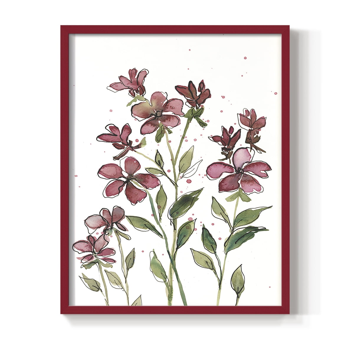 Watercolor Floral Stems II Framed Print in Red Solid Wood 8 x 10 Framed Print