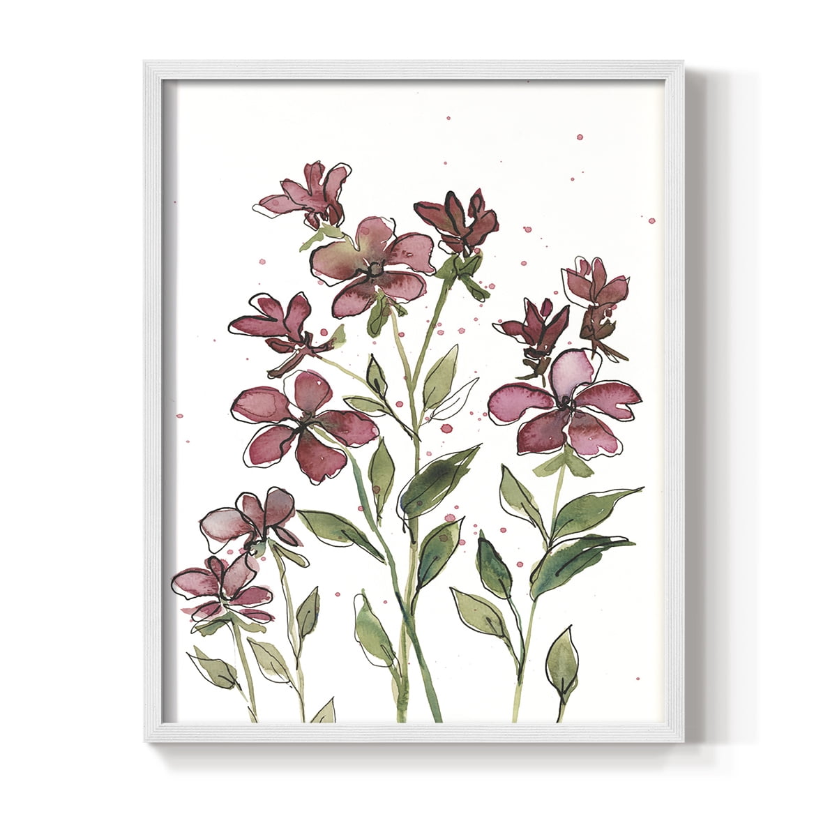 Watercolor Floral Stems II Framed Print in White Solid Wood 8 x 10 Framed Print