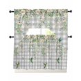 thumbnail image 1 of Watercolor Floral Swag Kitchen Curtains Sets for Windows 24 Inch Length, Spring Flowers Birds Plants Gray Plaid Short Window Curtain Panels Swags Valances and Tiers 3 Piece Set for Cafe/Dining Room, 1 of 5