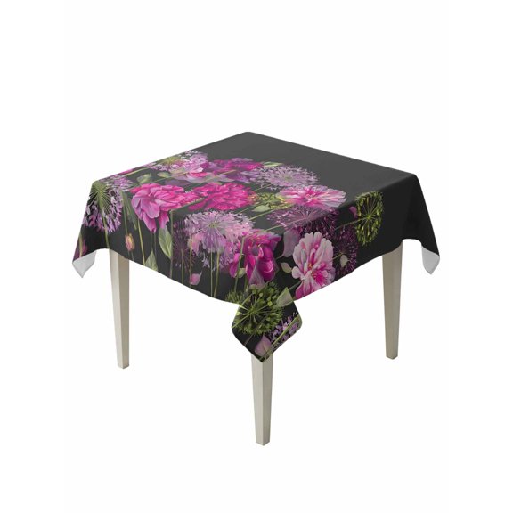 Watercolor Floral Table Cloth, Waterproof Tablecloth for Square Tables, Spring Purple Dandelion Lily Leaves Plants Reusable Washable Fabric Table Cover for Restaurant Kitchen Dining Tables 54"x54"