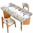 thumbnail image 1 of Watercolor Floral Table Cloths for 4 Foot Rectangle Tables, Spring Daisy Sunflowers Wisteria Hummingbird Patio Waterproof Elastic Fitted Tablecloths, Washable Rectangular Table Cover for Camping, 1 of 8