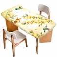 thumbnail image 1 of Watercolor Floral Table Cloths for 4 Foot Rectangle Tables, Yellow Flower Hummingbirds Botanical Spring Patio Waterproof Elastic Fitted Tablecloths, Washable Rectangular Table Cover for Camping, 1 of 8