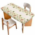 thumbnail image 1 of Watercolor Floral Table Cloths for 6 Foot Rectangle Tables, Spring Green Flowers Botanical Beige Patio Waterproof Elastic Fitted Tablecloths, Washable Rectangular Table Cover for Camping, 1 of 8