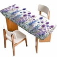 thumbnail image 1 of Watercolor Floral Table Cloths for 8 Foot Rectangle Tables, Spring Garden Onion Flowers Lavender Plants Patio Waterproof Elastic Fitted Tablecloths, Washable Rectangular Table Cover for Camping, 1 of 8