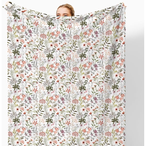 Watercolor Floral Throw Blanket for Couch, Cottagecore Home Decor, Vintage Nature Wildflower Botanical Throw Blanket for Bedroom Living Room Home Decoration, 50x60 Inches