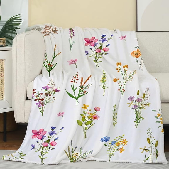 Watercolor Floral Throw Blanket Plant Flower Blanket Butterfly Dragonfly Throw Blanket Soft Flannel Fleece Blanket Cozy Fuzzy Plush Throw Blanket for Bed Sofa Travel 60” x 80”