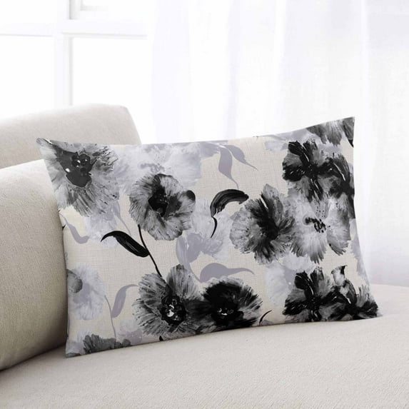 Watercolor Floral Throw Pillow Cover,Rustic Gray Black Botanical Painting Rectangle Decorative Pillow Case Protector Soft Cushion Cover Lumbar Pillowcase for Couch Sofa Bedroom Car Decor 24x36 Inch