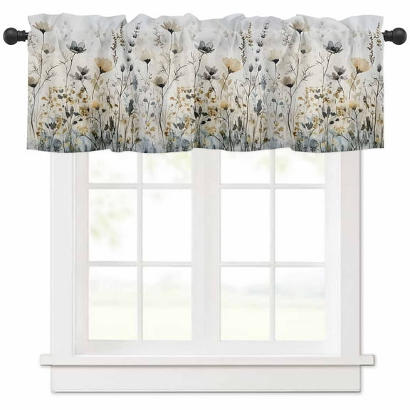 Watercolor Floral Valances for Windows Farmhouse Kitchen Curtains Valances Rod Pocket Valance Curtains for Kitchen Windows Spring Blooms Botanical Window Valances for Bathroom Bedroom 42"x18"