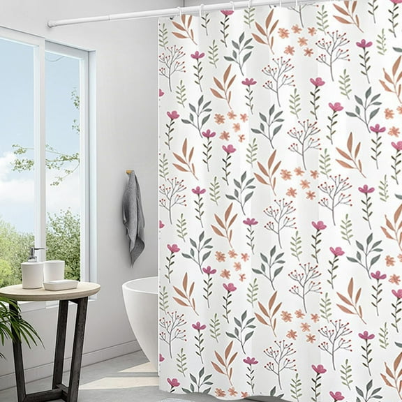 Watercolor Floral Waterproof Shower Curtain Boho Colorful Green Leaves Plants Blossom Blooming Spring Summer Bathroom Home Decor Fabric Polyester Set with Hooks 36"W x 72"L (Pack of 1)