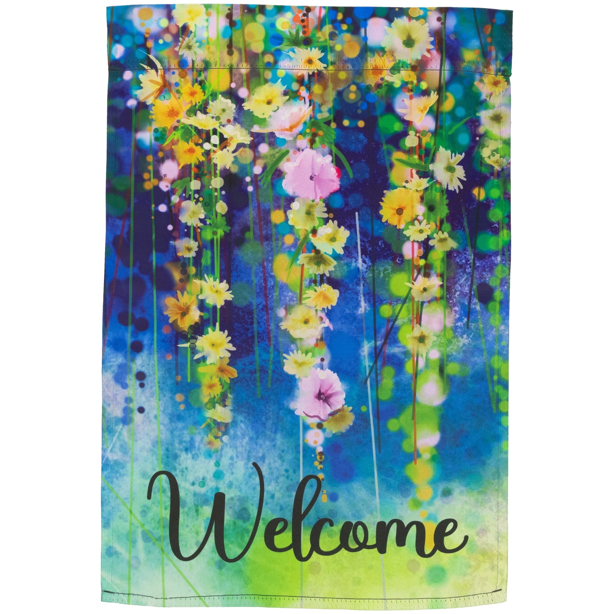 Vibrant Multicolor Floral Welcome Outdoor Garden Flag 18" x 12.5"