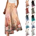thumbnail image 1 of Watercolor Floral Wide Leg Pants for Women, High Waist Drawstring Palazzo Trousers - Boho Summer Flowy Beach Bottoms Cyan XL, 1 of 7