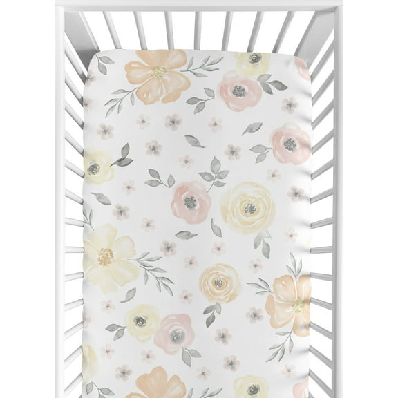 Watercolor Floral Yellow And Pink Fitted Crib Sheet by Sweet Jojo Designs