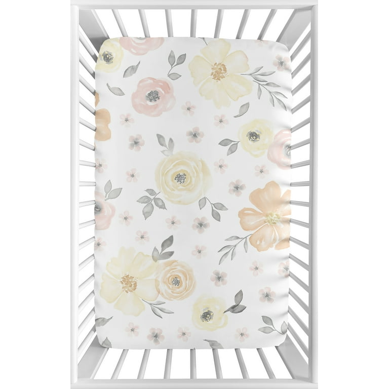 Watercolor Floral Yellow And Pink Fitted Mini Crib Sheet by Sweet Jojo Designs Walmart
