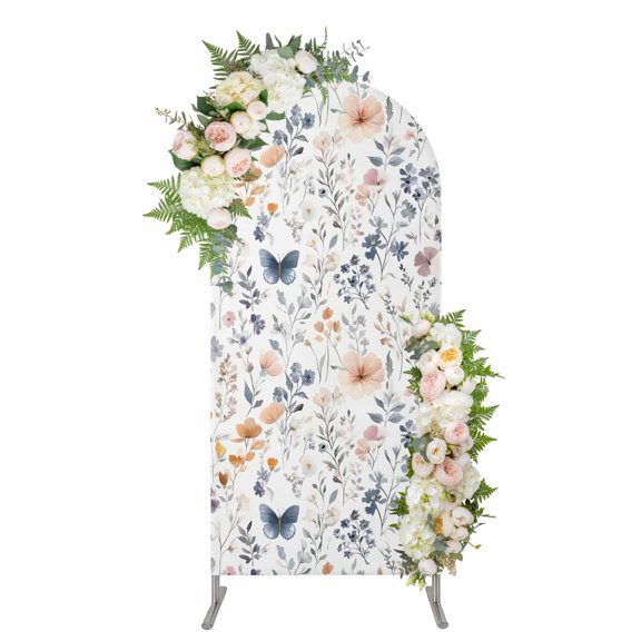 Watercolor Flower Arch Backdrop Cover 5FT, Spring Farm Leaf Country Retro Plant Spandex Fitted Stretchy Arch Stand Covers, Round Top Chiara Backdrop Cover for Wedding Party Birthday Baby Shower