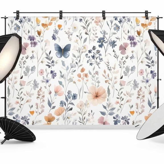 Watercolor Flower Backdrop for Photography,Fabric Photo Background Backdrop,Spring Farm Leaf Country Retro Plant Photo Booth Background for Portrait Photoshoot Video Wedding Decoration Banner 7x5ft