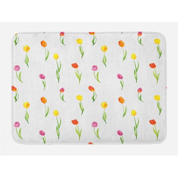 Watercolor Flower Bath Mat, Colorful Tulips Pattern Country Style Floral Design Watercolor Effect Art, Non-Slip Plush Mat Bathroom Kitchen Laundry Room Decor, 29.5 X 17.5 Inches, Multicolor, Ambesonne