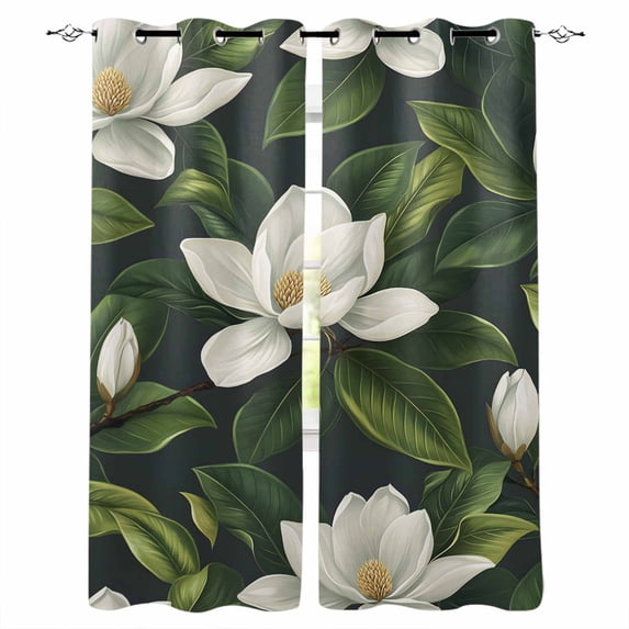 Watercolor Flower Blackout Curtains for Bedroom Living Room Darkening Curtains 54 Inch Long Green Plant Leaf Vintage Patterns Short Curtain for Small Window Treatment Grommet Drapes 52"x54"x2