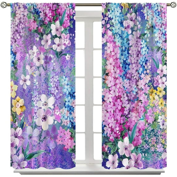 Watercolor Flower Blackout Curtains, Garden Landscape Plants Blooming, for Bedroom Living Room Kitchen Rod Pocket Curtains42X63 Inch