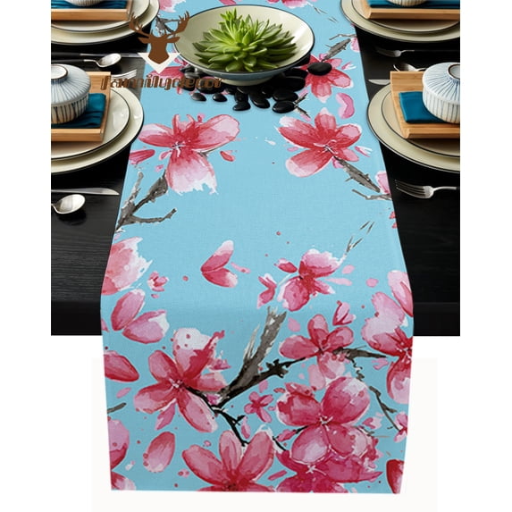 Watercolor Flower Bloom Table Runners for Dinner Table Wedding Decoration Tablecloth Kitchen Table Runner Set Placemat