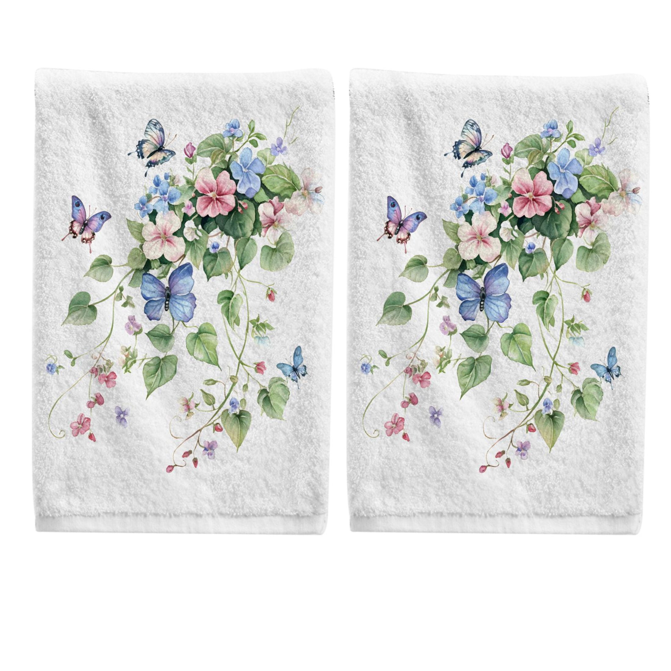 Ryvnso Watercolor Flower Butterfly Hand Towels Set for Bathroom Cotton Face Towel Decorative 15.5x29.5 inch