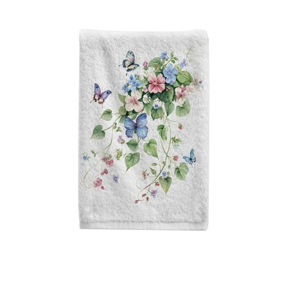 Ryvnso Watercolor Flower Butterfly Hand Towels for Bathroom Cotton Face Towel Decorative 15.5x29.5 inch