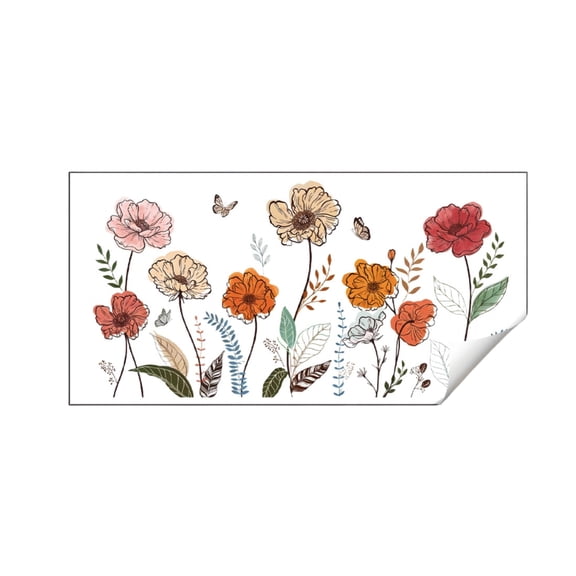 Watercolor Flower and Butterfly Wall Decals, Nature Plant Wall Art for TV Background Living Room Decor, Removable Adhesive Vinyl Stickers Mural, 23.2in x 11.8in